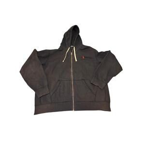 Polo Ralph Lauren Black Hooded Sweat Jacket Hoodie With Red Logo